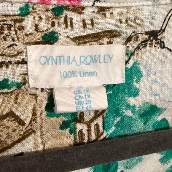 Cynthia Rowley Linen Amalfi Coast Vacation Print Button Down Shirt Blouse 1X - Picture 4 of 4